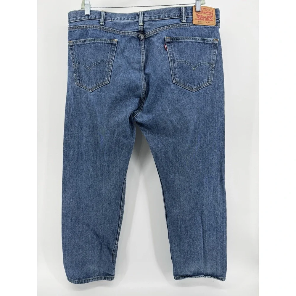 Levi's 505 Size 42x30 Blue Denim Jeans Regular‎ Fit Straight Leg Red Tab